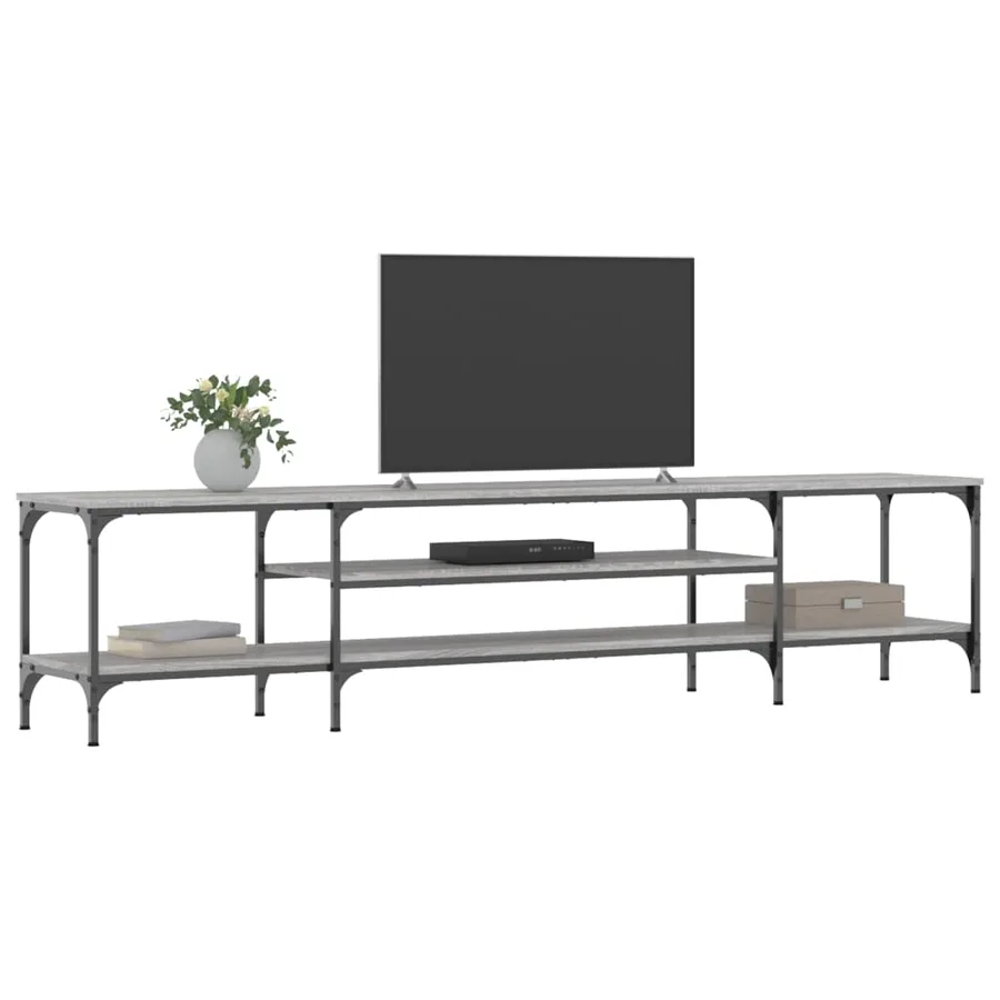 Meuble TV sonoma gris 201x35x45 cm bois d'ingénierie et fer - 3