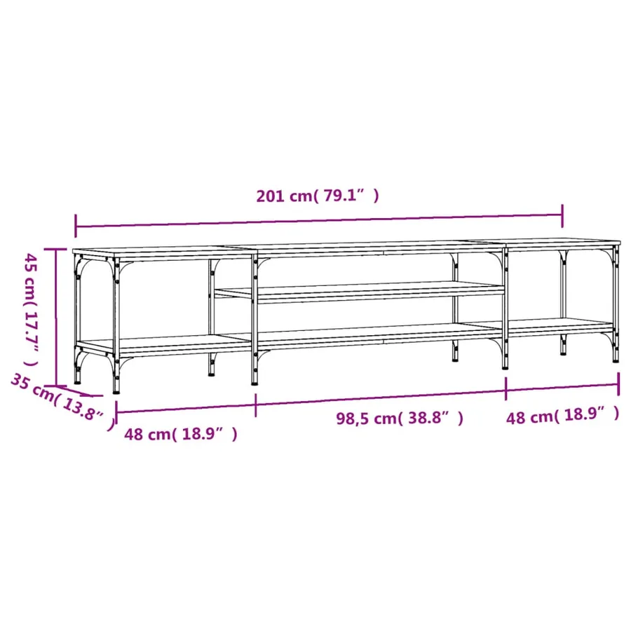Meuble TV sonoma gris 201x35x45 cm bois d'ingénierie et fer - 9
