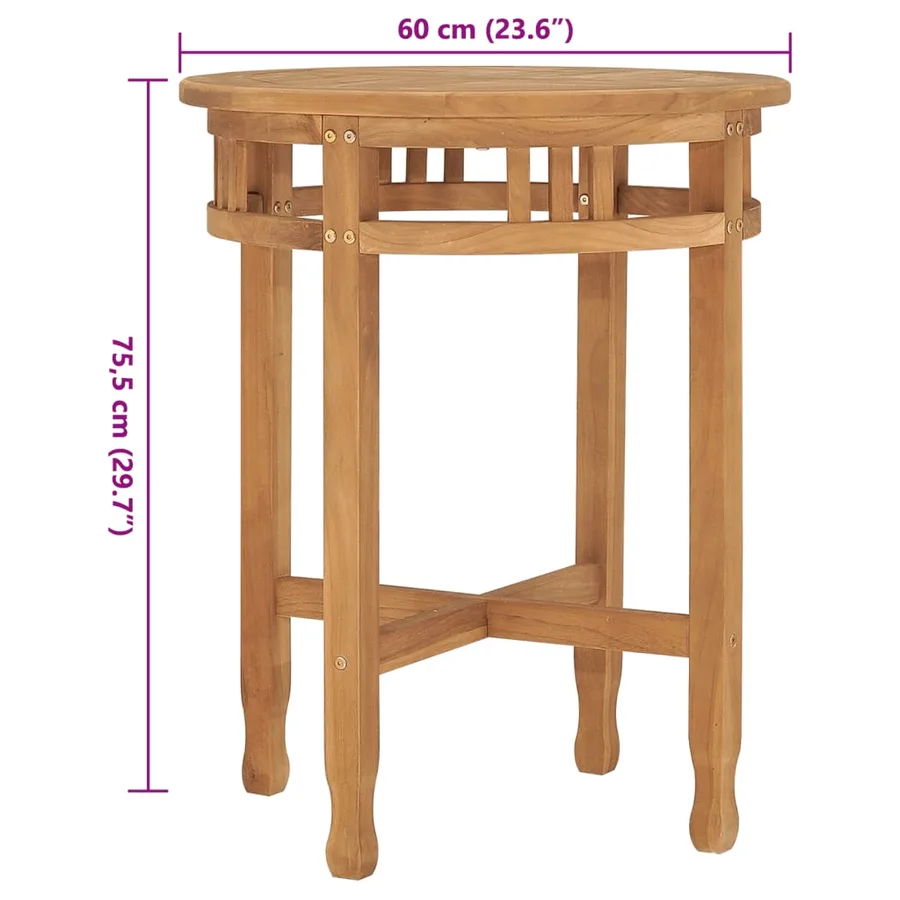 Table de bistro Ø60x75,5 cm bois de teck solide - 6