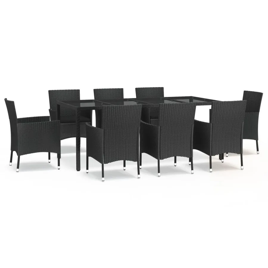 Ensemble à manger jardin 9pcs et coussins noir résine tressée - 2