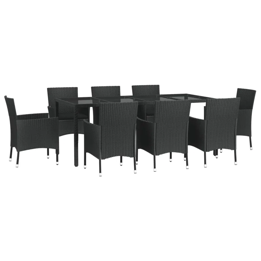 Ensemble à manger jardin 9pcs et coussins noir résine tressée - 3