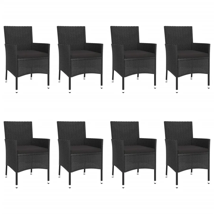 Ensemble à manger jardin 9pcs et coussins noir résine tressée - 4