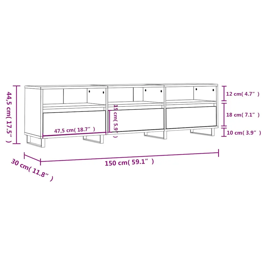 Meuble TV sonoma gris 150x30x44,5 cm bois d'ingénierie - 11