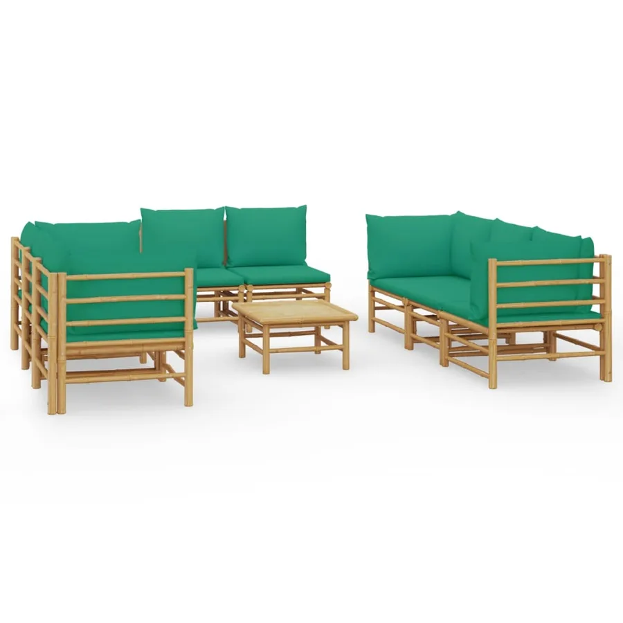 Salon de jardin 9 pcs avec coussins vert bambou - 2