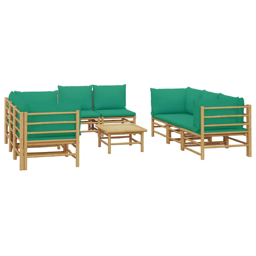 Salon de jardin 9 pcs avec coussins vert bambou - 3