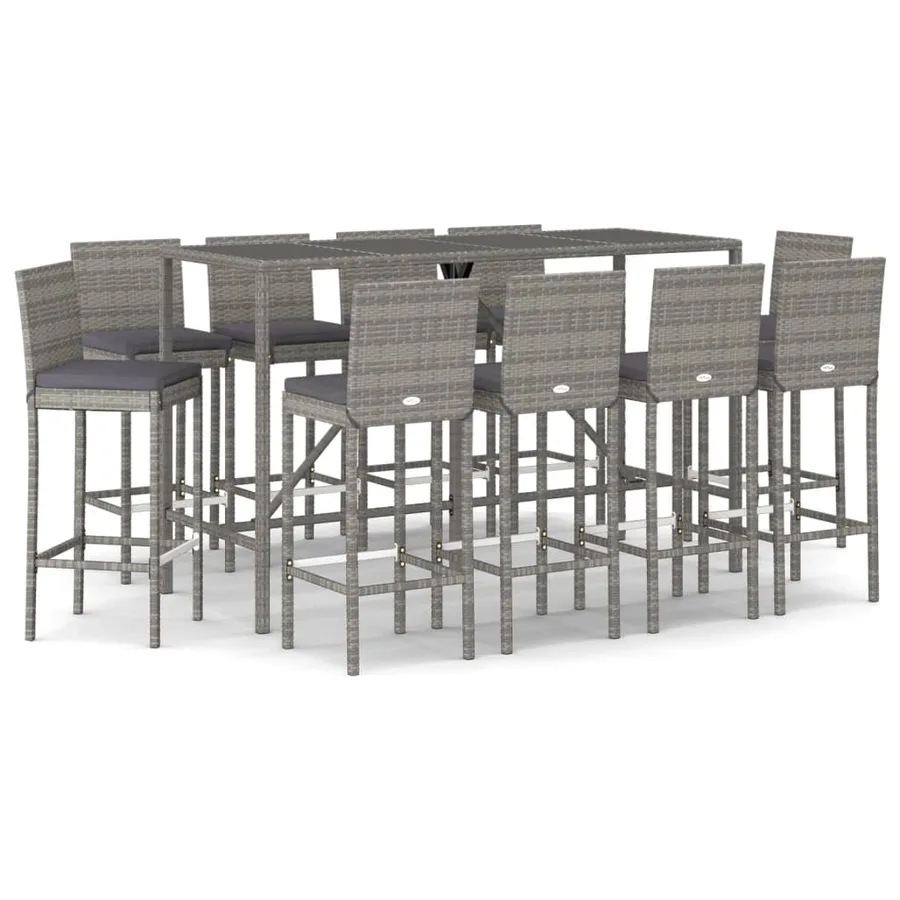 Ensemble de bar de jardin 11 pcs avec coussins gris poly rotin - 2