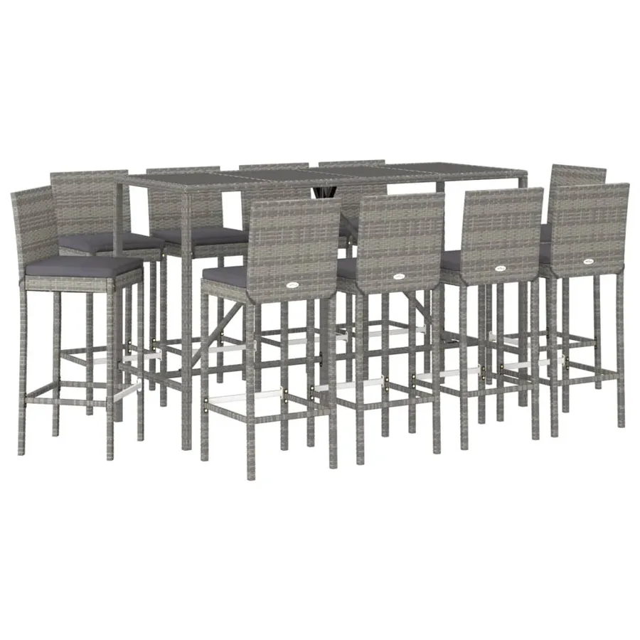 Ensemble de bar de jardin 11 pcs avec coussins gris poly rotin - 3