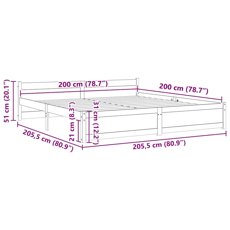 Cadre de lit sans matelas bois massif 200x200 cm - 9