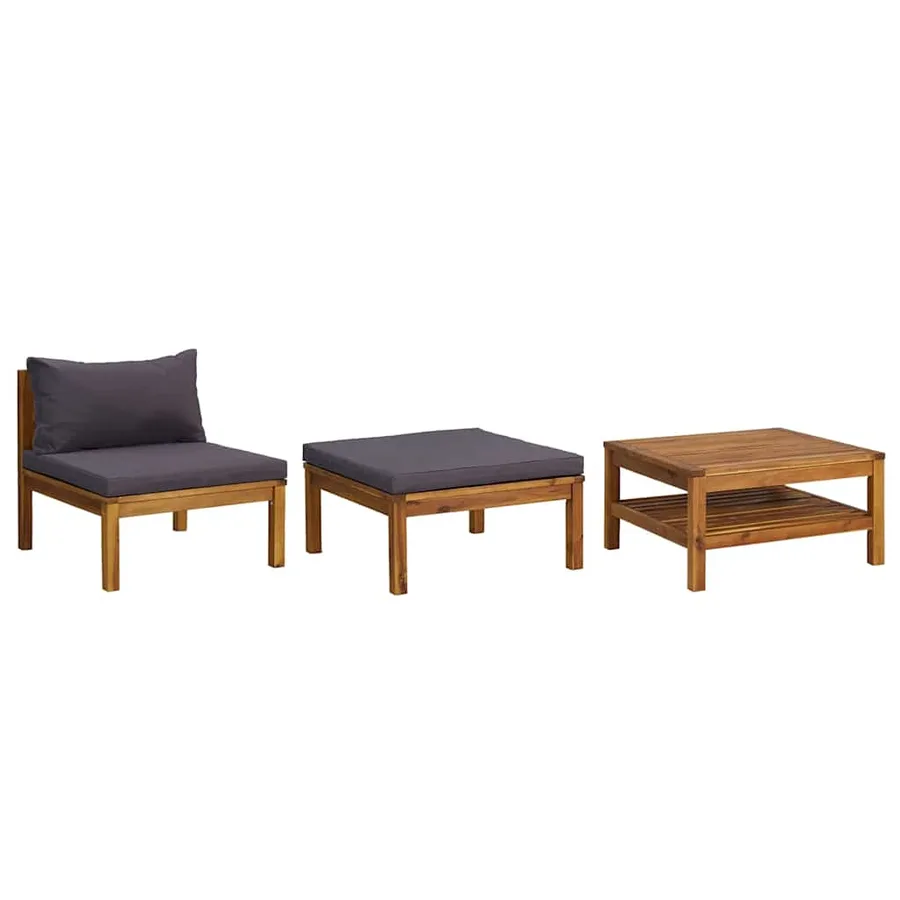 Salon de jardin 3 pcs avec coussins gris foncé Bois d'acacia - 2