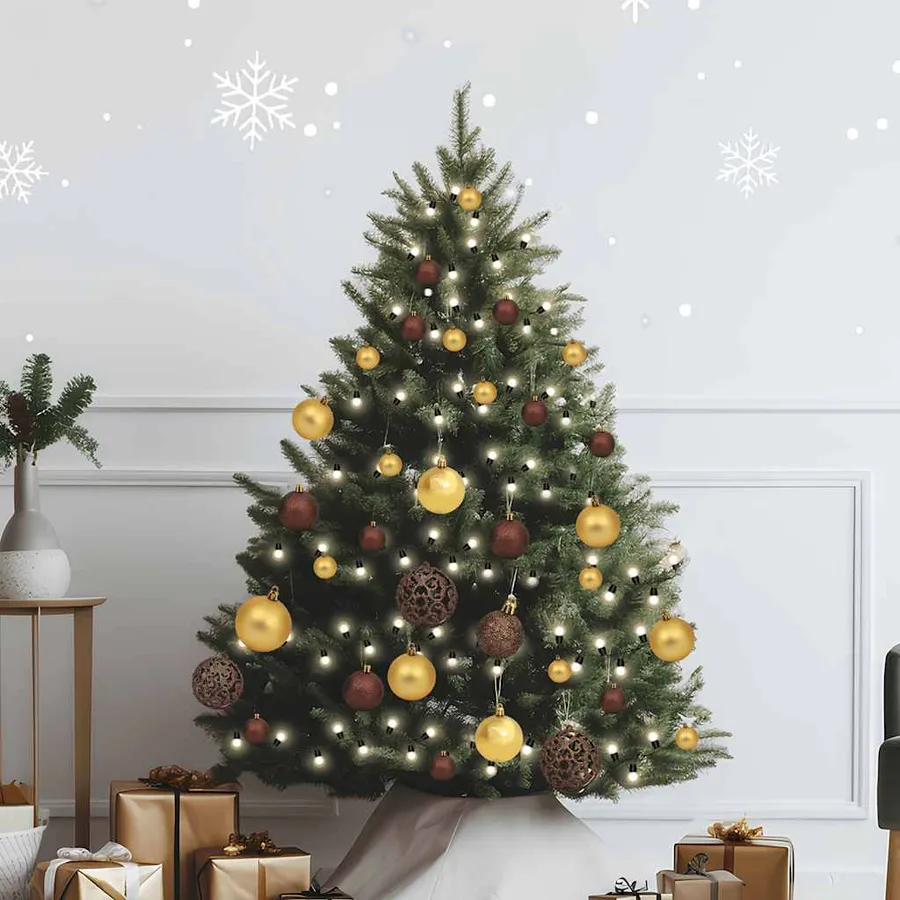 Set de boules de Noël avec pic et 150 LED 60 pcs Doré et bronze - 2
