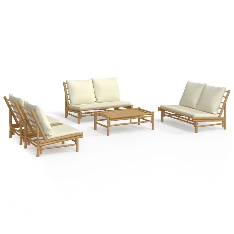 Salon de jardin 5 pcs avec coussins blanc crème bambou - 2