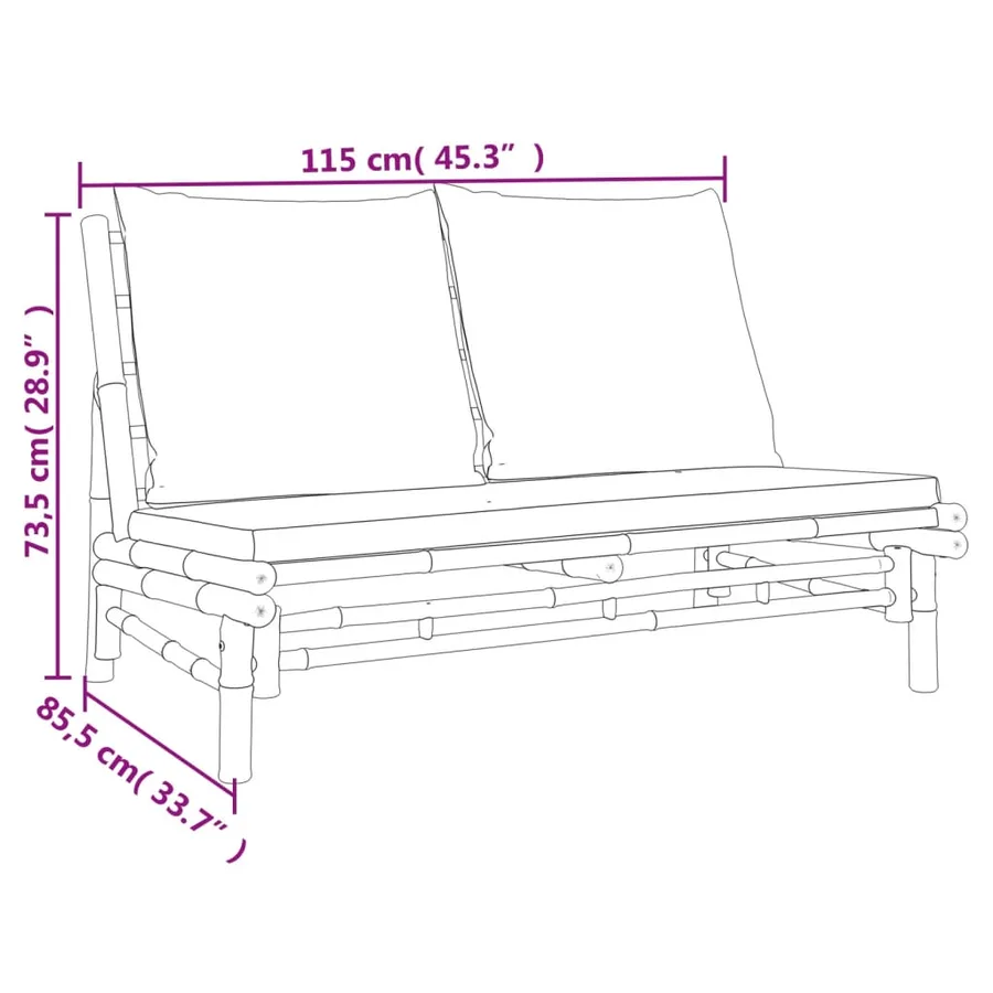 Salon de jardin 5 pcs avec coussins blanc crème bambou - 9