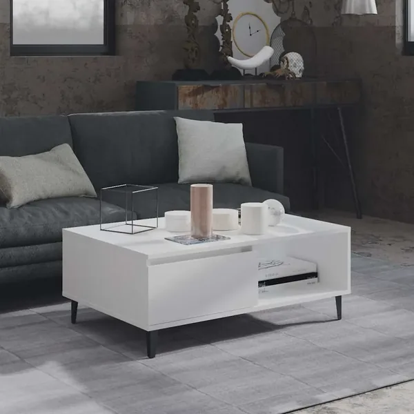 Table basse blanc 90x60x35 cm bois d'ingénierie