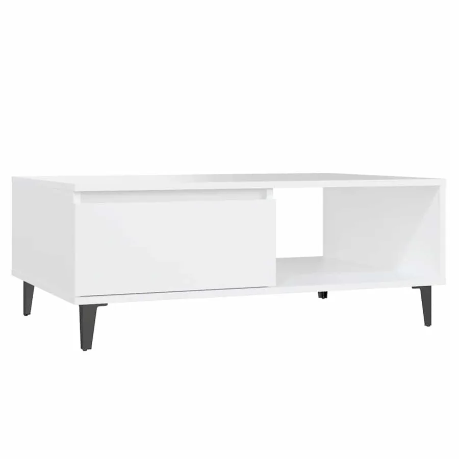 Table basse blanc 90x60x35 cm bois d'ingénierie - 2