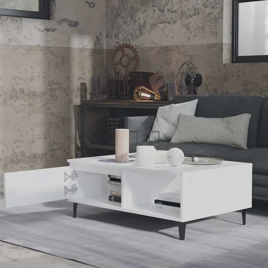 Table basse blanc 90x60x35 cm bois d'ingénierie - 3