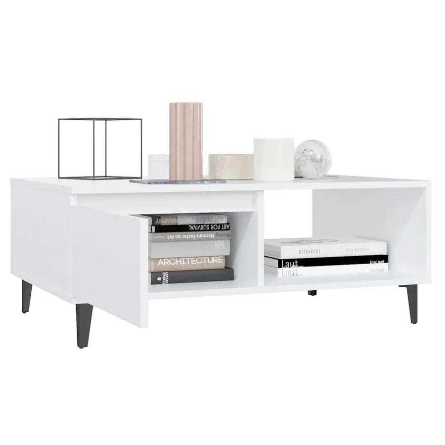 Table basse blanc 90x60x35 cm bois d'ingénierie - 4