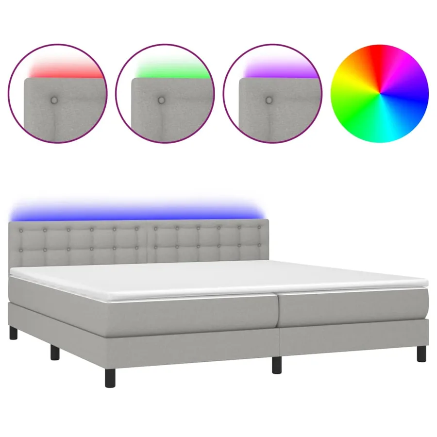 Sommier à lattes de lit matelas LED Gris clair 200x200 cm Tissu - 2
