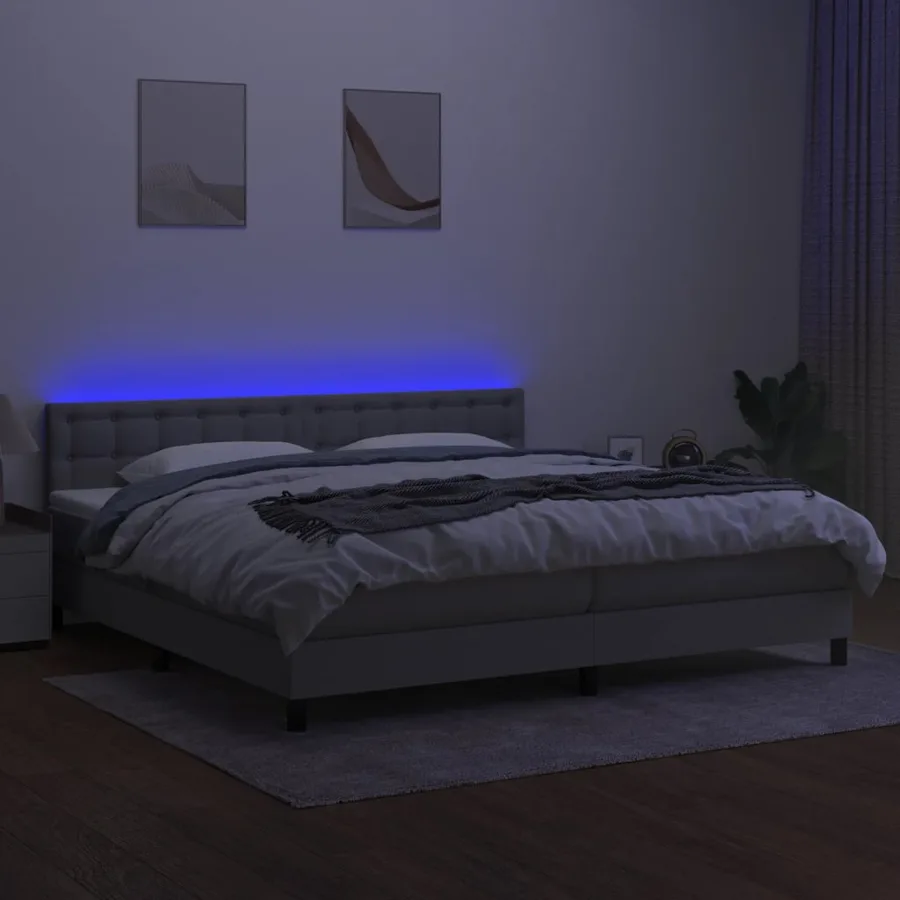 Sommier à lattes de lit matelas LED Gris clair 200x200 cm Tissu - 4