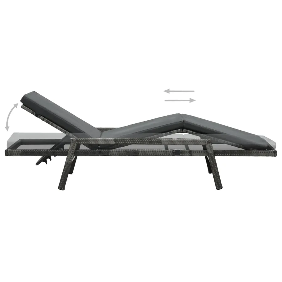 Chaise longue avec coussin Résine tressée Gris - 3