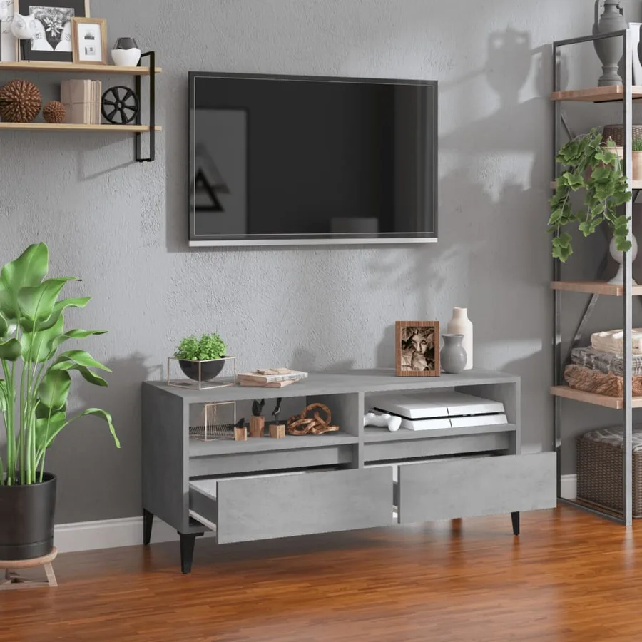 Meuble TV gris béton 100x34,5x44,5 cm bois d'ingénierie - 3