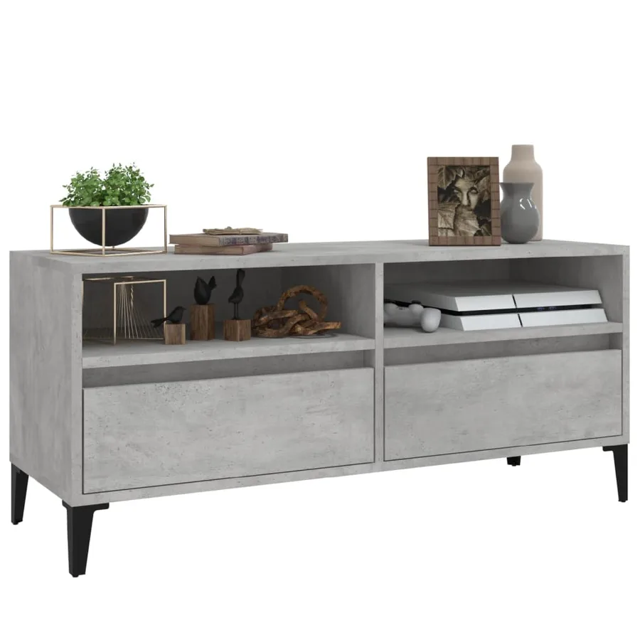 Meuble TV gris béton 100x34,5x44,5 cm bois d'ingénierie - 4