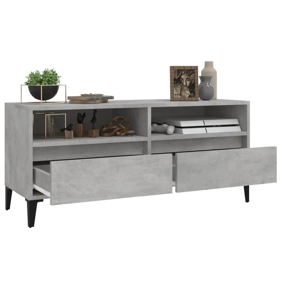 Meuble TV gris béton 100x34,5x44,5 cm bois d'ingénierie - 5