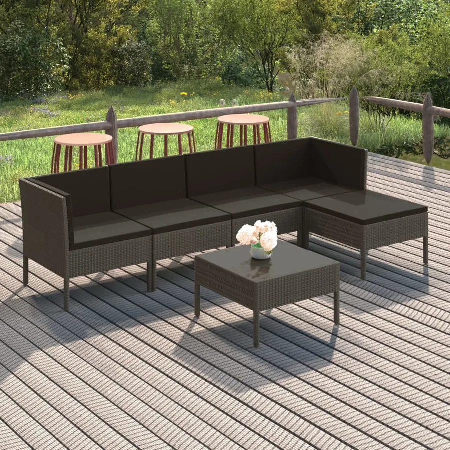 Salon de jardin 6 pcs avec coussins résine tressée gris