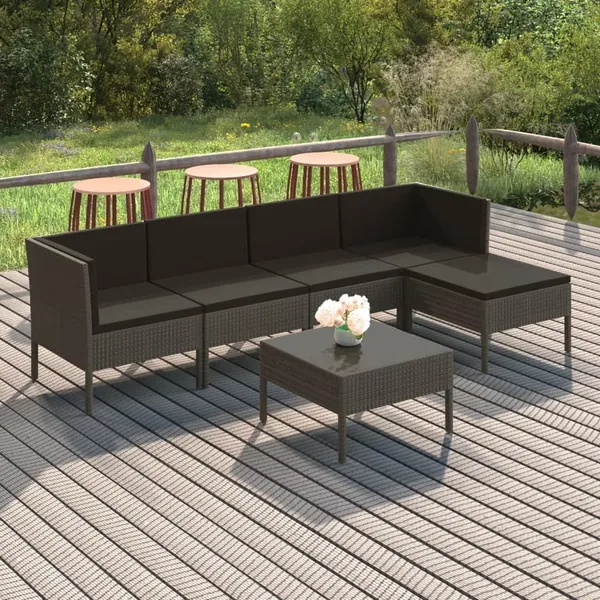 Salon de jardin 6 pcs avec coussins résine tressée gris