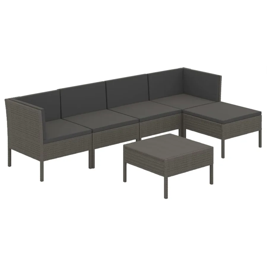 Salon de jardin 6 pcs avec coussins résine tressée gris - 2