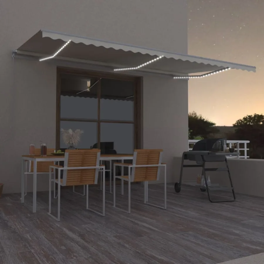 Auvent manuel rétractable avec LED 600x350 cm Crème