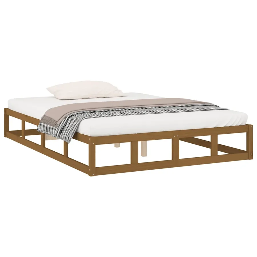 Cadre de lit sans matelas marron miel 200x200 cm bois massif - 3