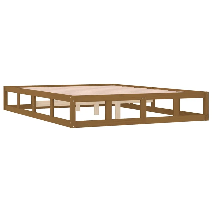 Cadre de lit sans matelas marron miel 200x200 cm bois massif - 4