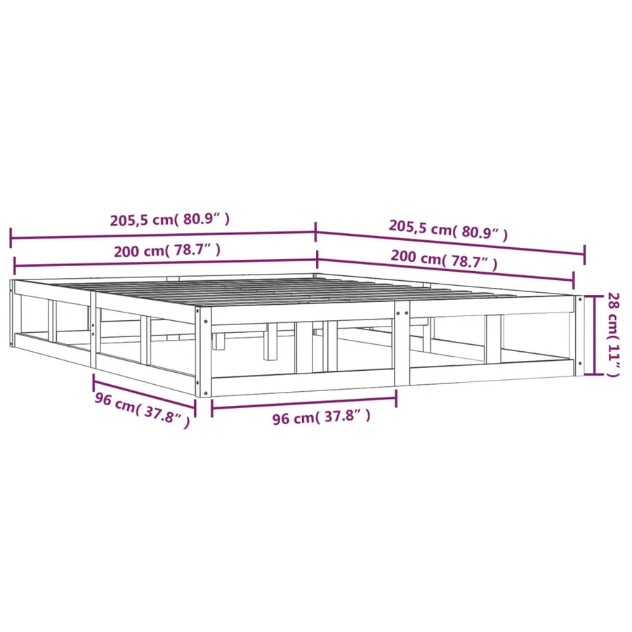 Cadre de lit sans matelas marron miel 200x200 cm bois massif - 9