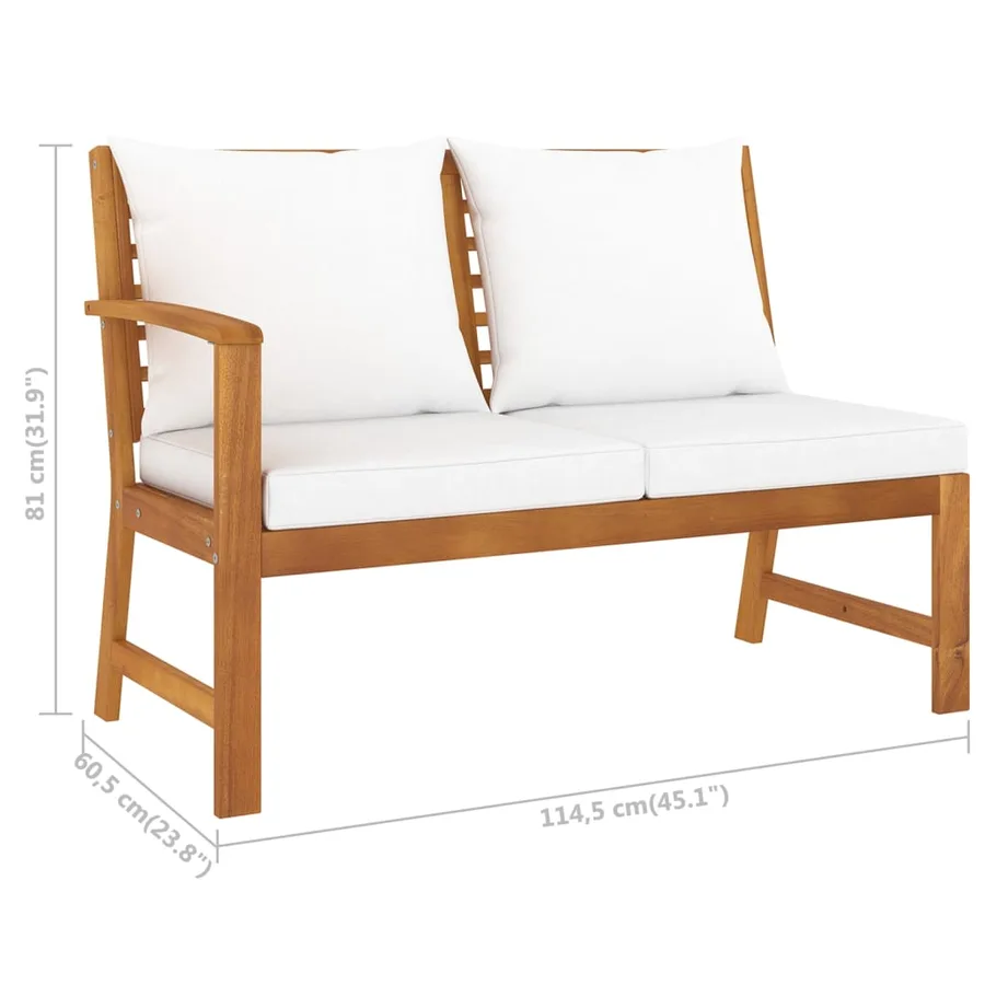 Salon de jardin 4 pcs avec coussin Crème Bois d'acacia solide - 11