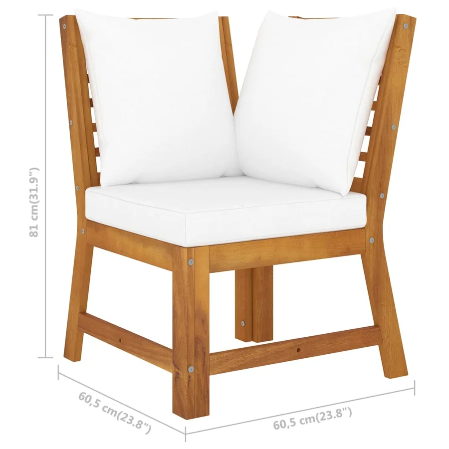 Salon de jardin 4 pcs avec coussin Crème Bois d'acacia solide - 12
