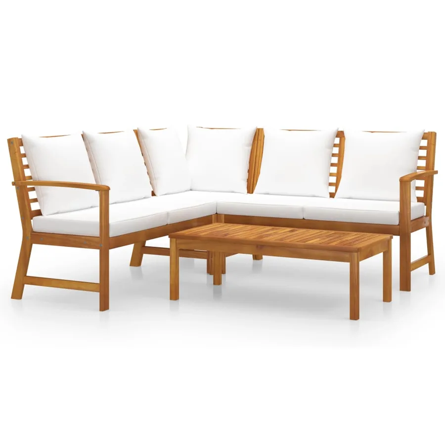 Salon de jardin 4 pcs avec coussin Crème Bois d'acacia solide - 2