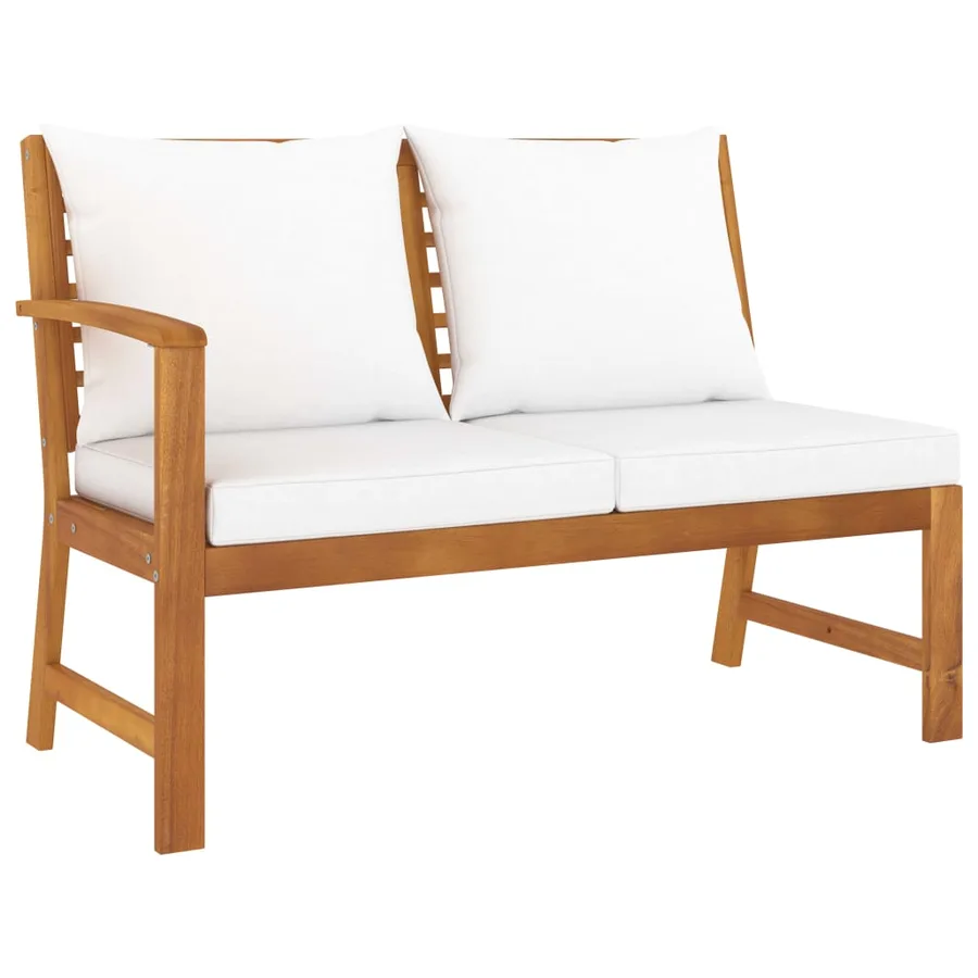 Salon de jardin 4 pcs avec coussin Crème Bois d'acacia solide - 5
