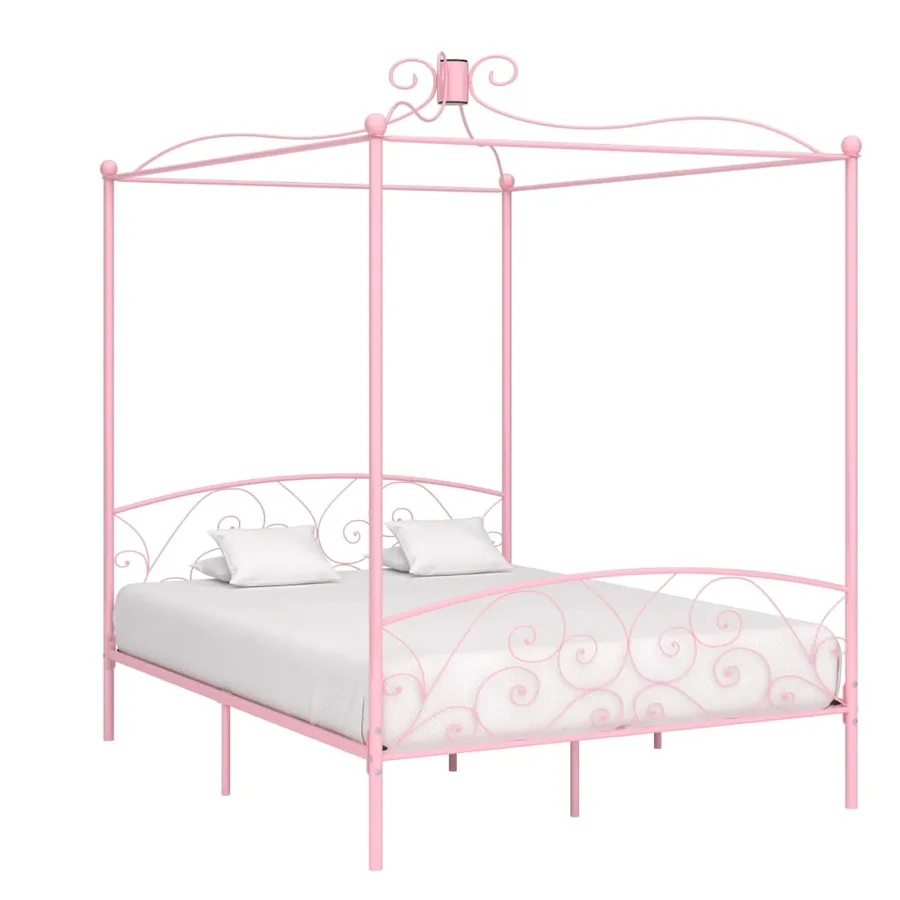 Cadre de lit à baldaquin sans matelas rose métal 160x200 cm