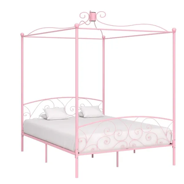 Cadre de lit à baldaquin sans matelas rose métal 160x200 cm
