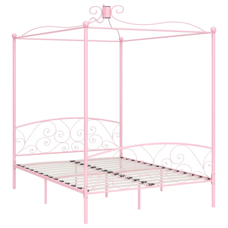 Cadre de lit à baldaquin sans matelas rose métal 160x200 cm - 2