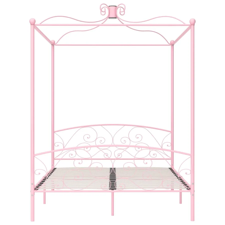 Cadre de lit à baldaquin sans matelas rose métal 160x200 cm - 3