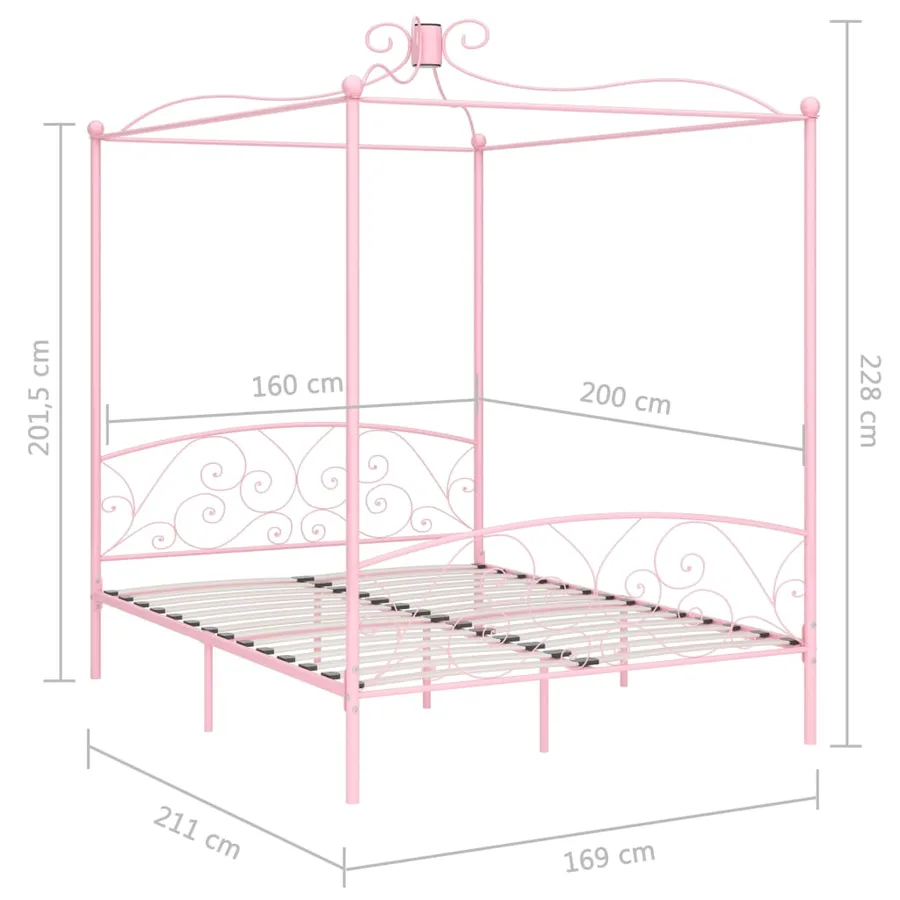 Cadre de lit à baldaquin sans matelas rose métal 160x200 cm - 6