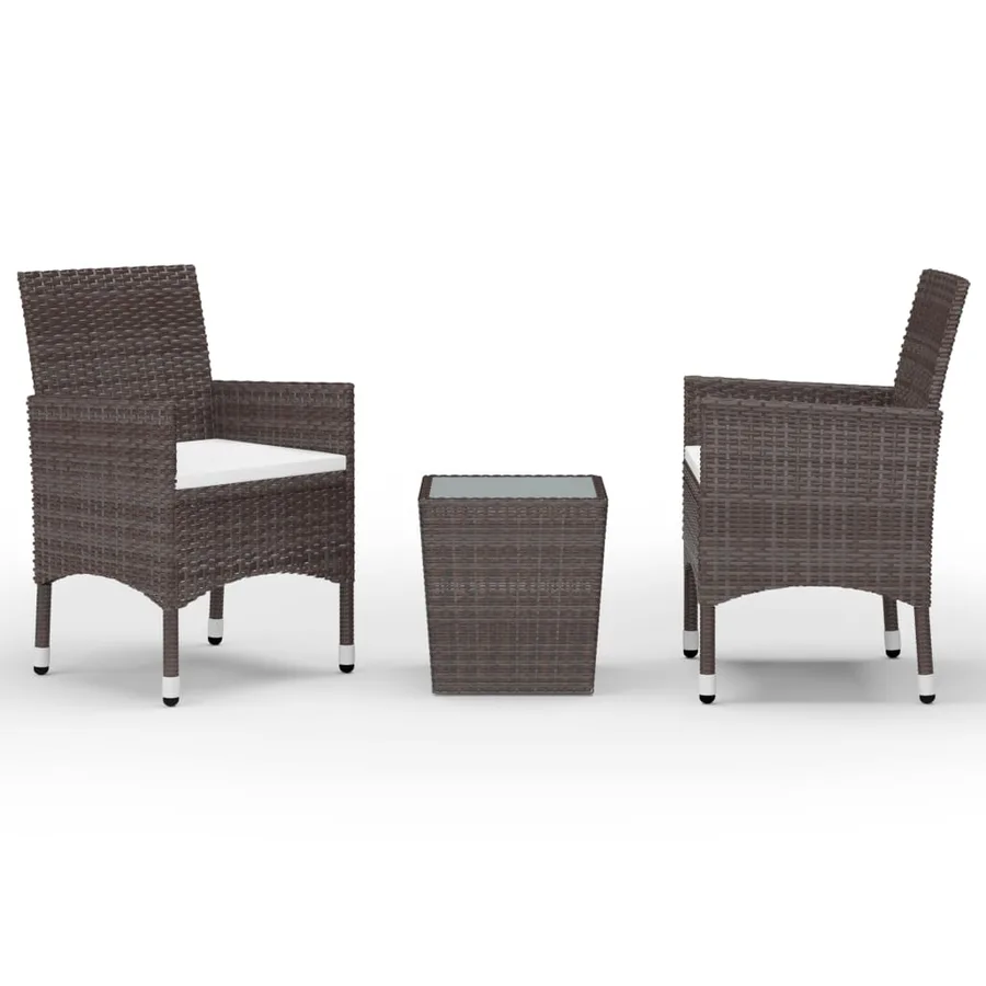 Ensemble de bistro 3 pcs Résine tressée et verre trempé Marron - 2
