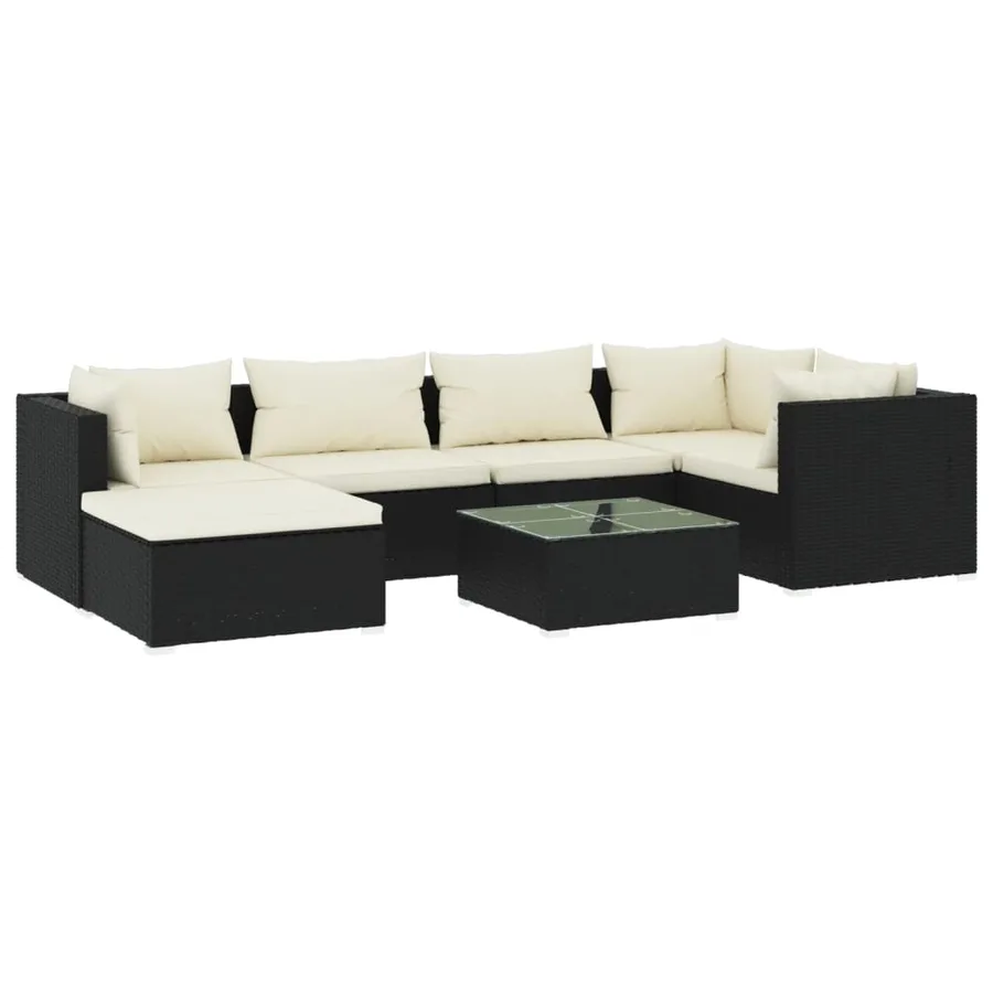 Salon de jardin 7 pcs avec coussins Résine tressée Noir - 2