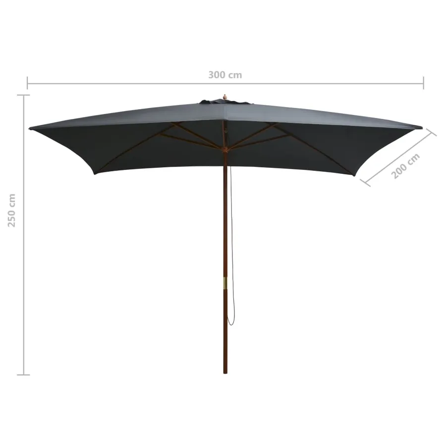 Parasol d'extérieur avec mât en bois 200x300 cm anthracite - 7