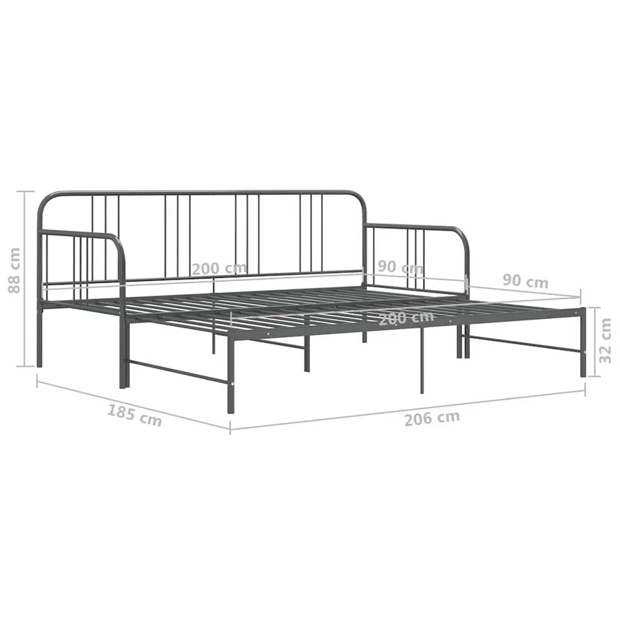 Cadre de canapé-lit extensible sans matelas gris métal 90x200cm - 11