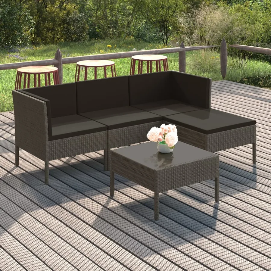 Salon de jardin 5 pcs avec coussins résine tressée gris