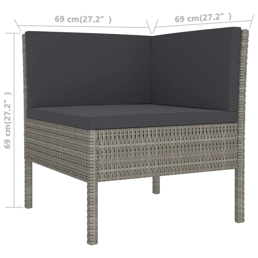 Salon de jardin 5 pcs avec coussins résine tressée gris - 10