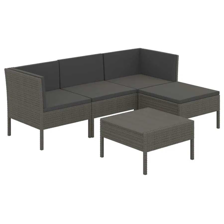 Salon de jardin 5 pcs avec coussins résine tressée gris - 2