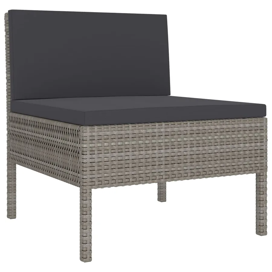 Salon de jardin 5 pcs avec coussins résine tressée gris - 6